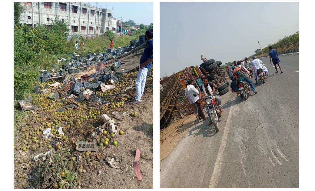 साल्हेतराई के पास पलटी संतरे से भरी ट्रक, निचे दबने से बाल-ब... - CG Sandesh
