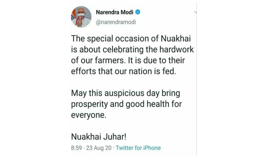 प्रधानमंत्री ने  नुआखाई पर्व को किया याद