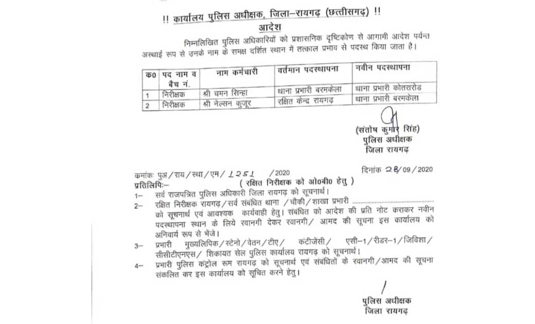बरमकेला के बदले गए थाना प्रभारी..कौन होंगे नए थाना प्रभारी जानिए