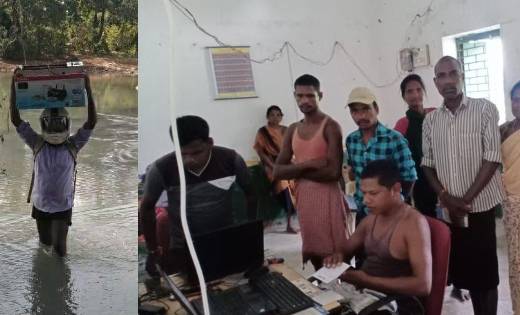 वीएलई छबिलाल खुद को जोखिम में डालकर नदी पार कर पहुंचते हैं आ... - CG Sandesh