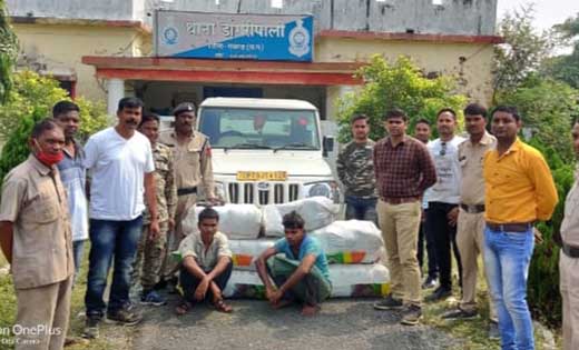 मूंगफली के बीच छिपाकर डेढ़ क्विंटल गांजा की तस्करी कर रहे तश्करों को पुलिस ने दबोचा.. 
