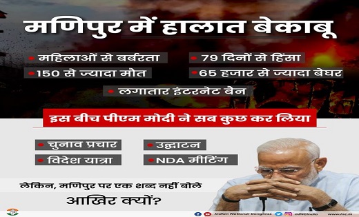 कांग्रेस ने ट्वीट कर प्रधानमंत्री पर साधा निशाना…मणिपुर हिंस... - CG Sandesh