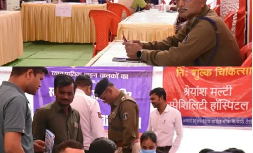 भाठागांव बस स्टैंड में व्यवसायिक वाहन चालकों का नेत्र परीक्षण