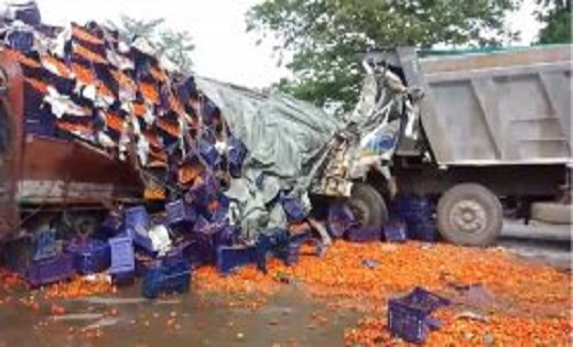 टमाटर से भरी ट्रक को हाईवा ने मारी टक्कर, ग्रामीणों में टमाट... - CG Sandesh