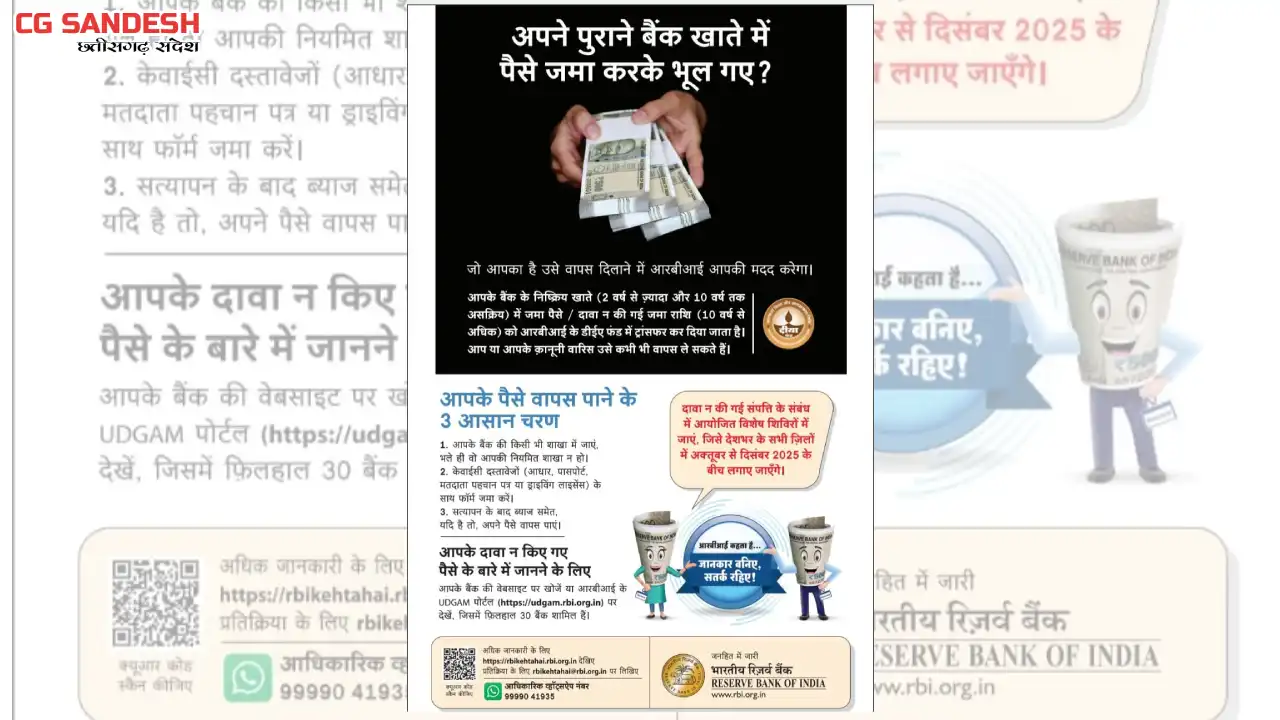 महासमुंद : आपकी पूंजी आपका अधिकार अभियान की शुरूआत, 21 नवंबर... - CG Sandesh