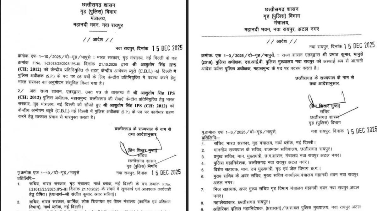 ब्रेकिंग : महासमुंद जिले के एसपी बदले, IPS आशुतोष सिंह CBI म... - CG Sandesh