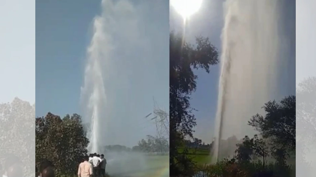 CG : अचानक जमीन से निकला 100 फीट ऊंचा पानी का फव्वारा, हैरान रह गए लोग, देखें वीडियो 