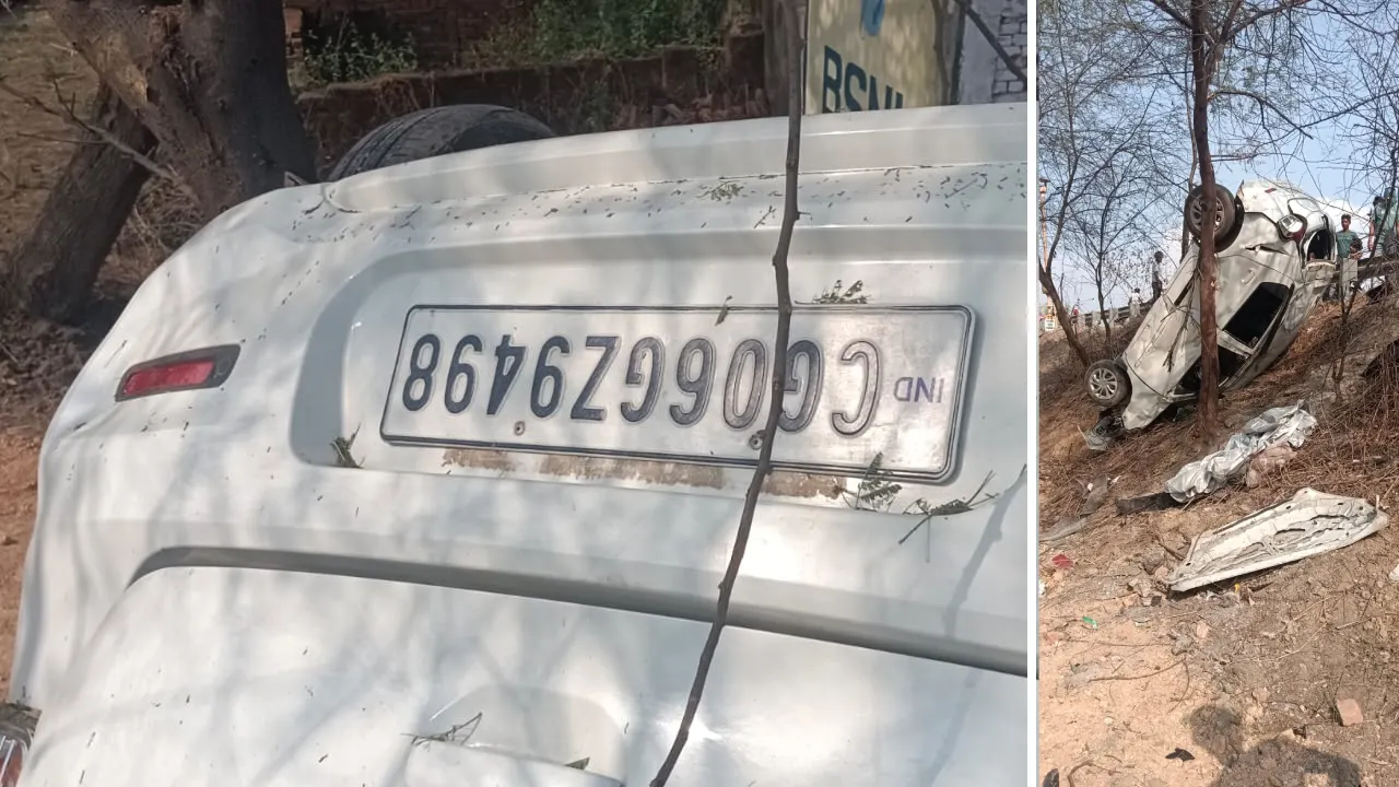बसना : पुल के समीप रोड़ से उतरकर खेत में पलटी कार - CG Sandesh