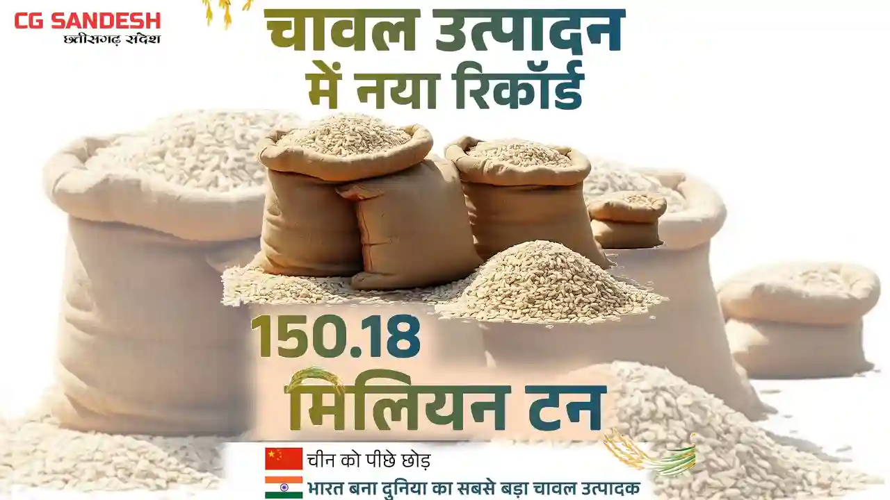 चावल उत्पादन में भारत बना नंबर-1, चीन को छोड़ा पीछे - CG Sandesh