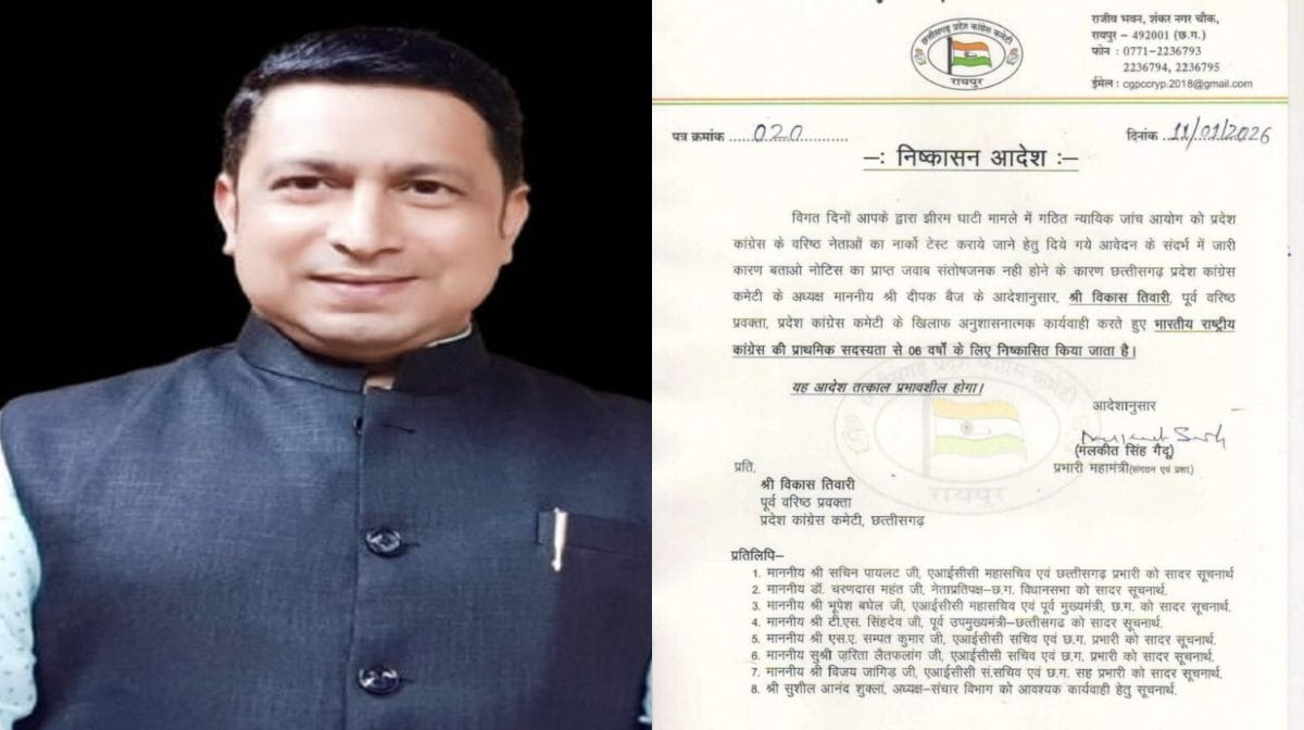 CG : कांग्रेस प्रवक्ता विकास तिवारी पार्टी से निष्कासित, झीर... - CG Sandesh