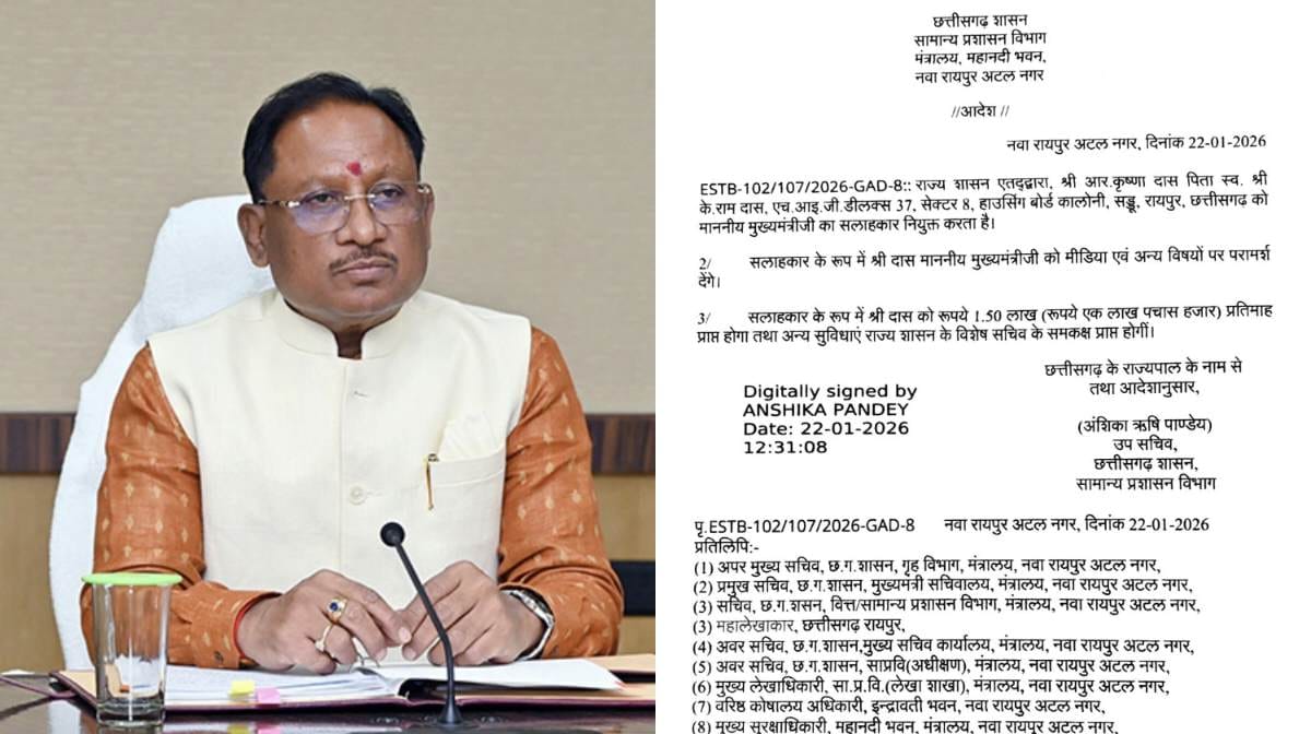  CG ब्रेकिंग : मुख्यमंत्री विष्णुदेव साय के नए सलाहकार बने ... - CG Sandesh