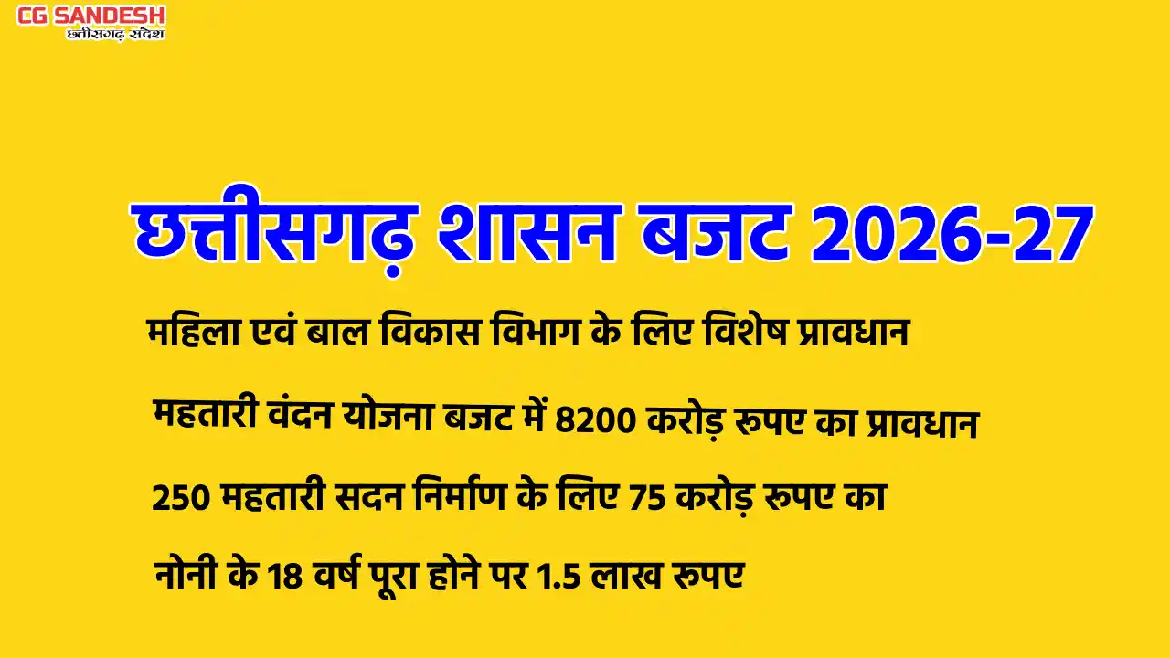 छत्तीसगढ़ शासन बजट 2026-27, महतारी वंदन योजना बजट में 8200 कर... - CG Sandesh