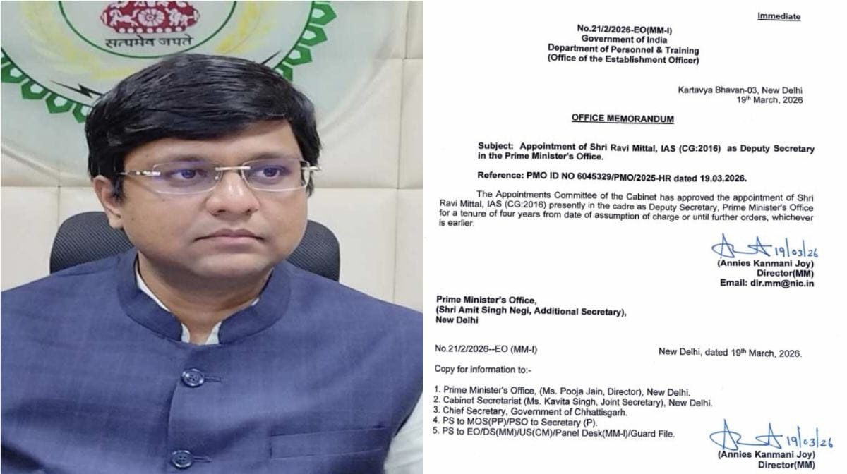 छत्तीसगढ़ कैडर के IAS डॉ. रवि मित्तल बने प्रधानमंत्री कार्या... - CG Sandesh