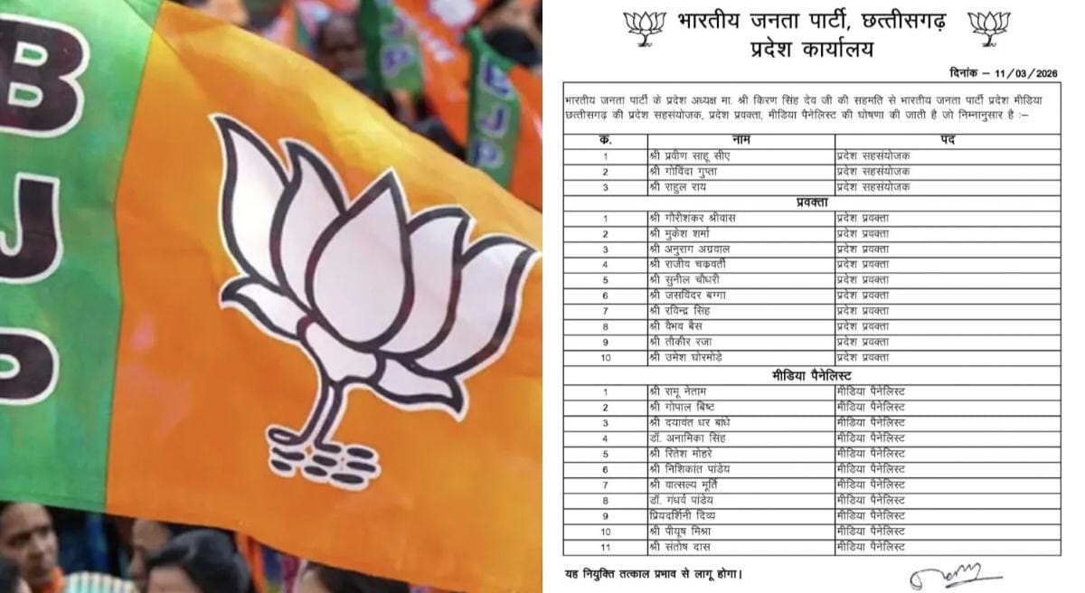 CG ब्रेकिंग : भाजपा ने प्रदेश मीडिया टीम की घोषणा की, सहसंयो... - CG Sandesh