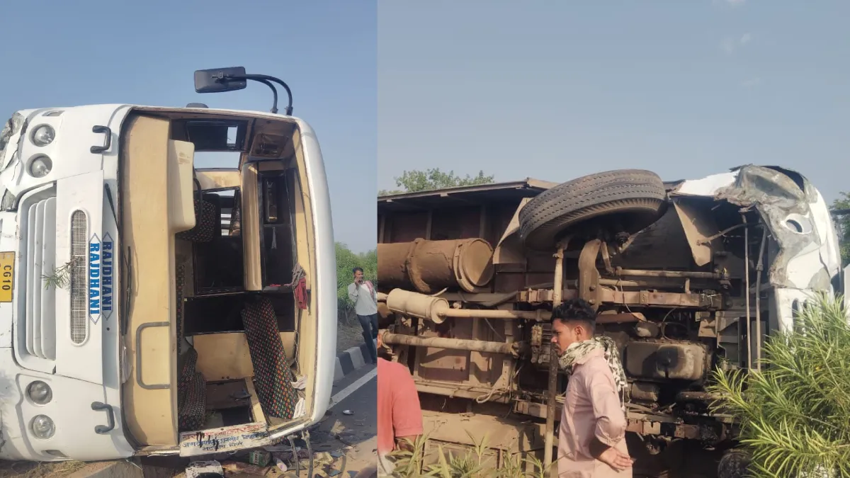 बसना : ट्रक ने बस को मारी टक्कर, घटना में बुरी तरह फंसा चालक... - CG Sandesh