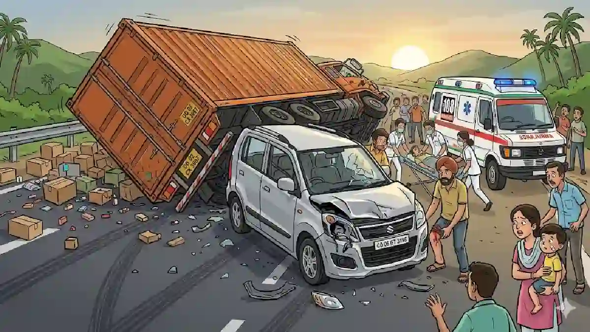खल्लारी : कंटेनर की टक्कर से कार सवार घायल - CG Sandesh