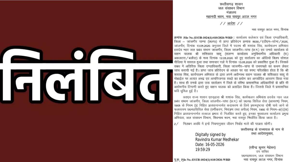 CG : जल संसाधन विभाग के कार्यपालन अभियंता निलंबित, गाली गलौज... - CG Sandesh
