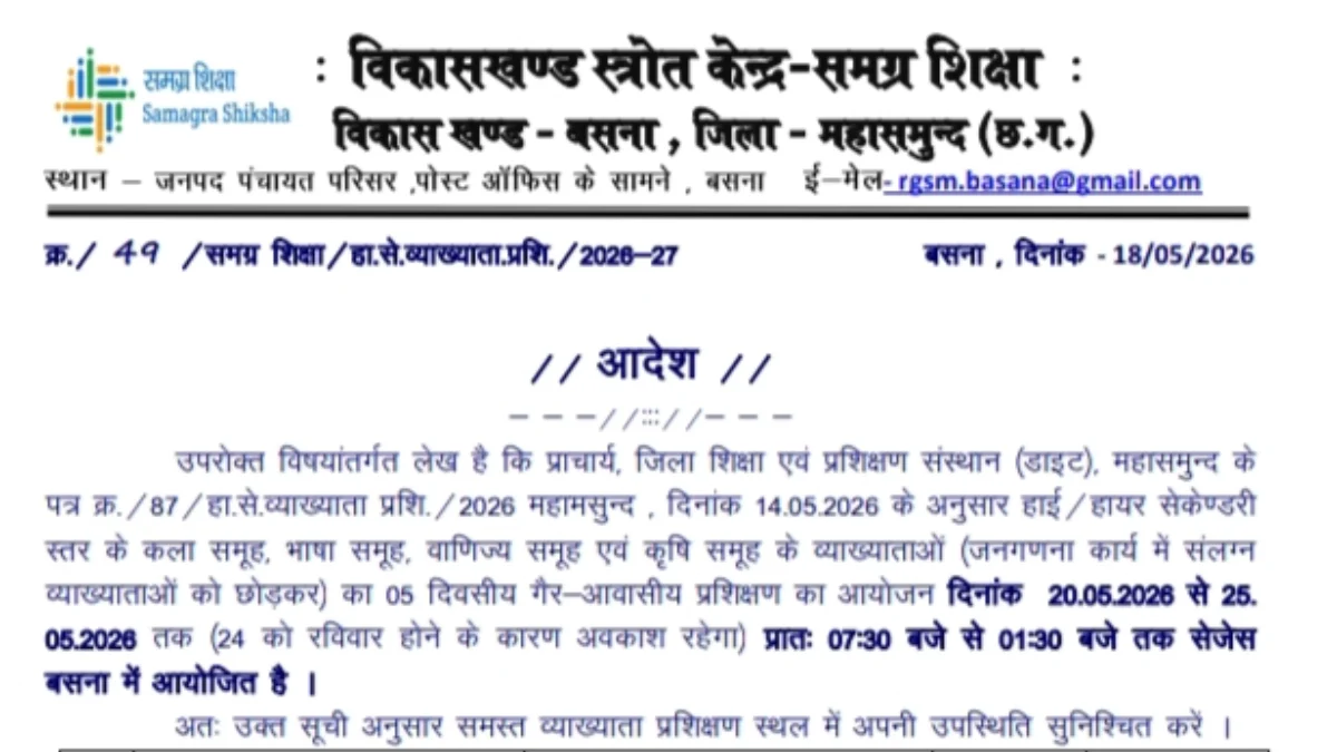 बसना : 20 से 25 मई तक भीषण गर्मी में व्याख्याताओं का प्रशिक्... - CG Sandesh