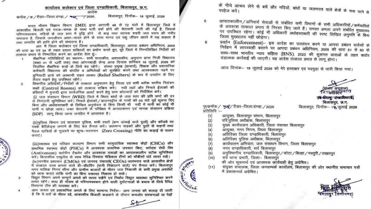 CG : भारी बारिश से 'अलर्ट मोड' पर आपदा प्रबंधन, कलेक्टर ने न... - CG Sandesh