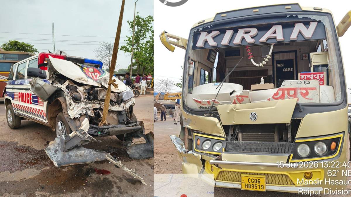   CG : थाने के सामने तेज रफ्तार कंटेनर ने डायल-112 वाहन को म... - CG Sandesh